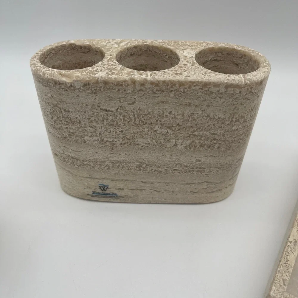 WaterStone Inc Genuine Marble Travertine 3 Piece Bathroom‎ Vanity Accessory Set